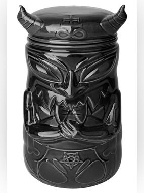 Killstar Jar 8.5” 37oz Tiki Demon Black Ceramic w/ Lid